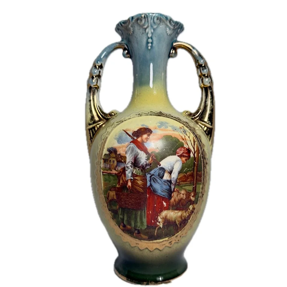 A. G. Harley Jones Antique Pictorial Pottery Vase Vienna Art Made in England